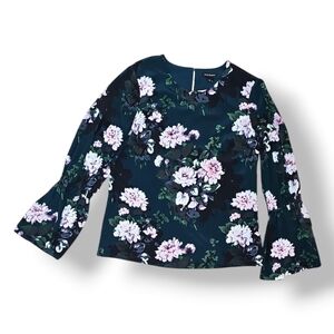 Club Monaco Teal Floral Print Silk Blouse - Size 6